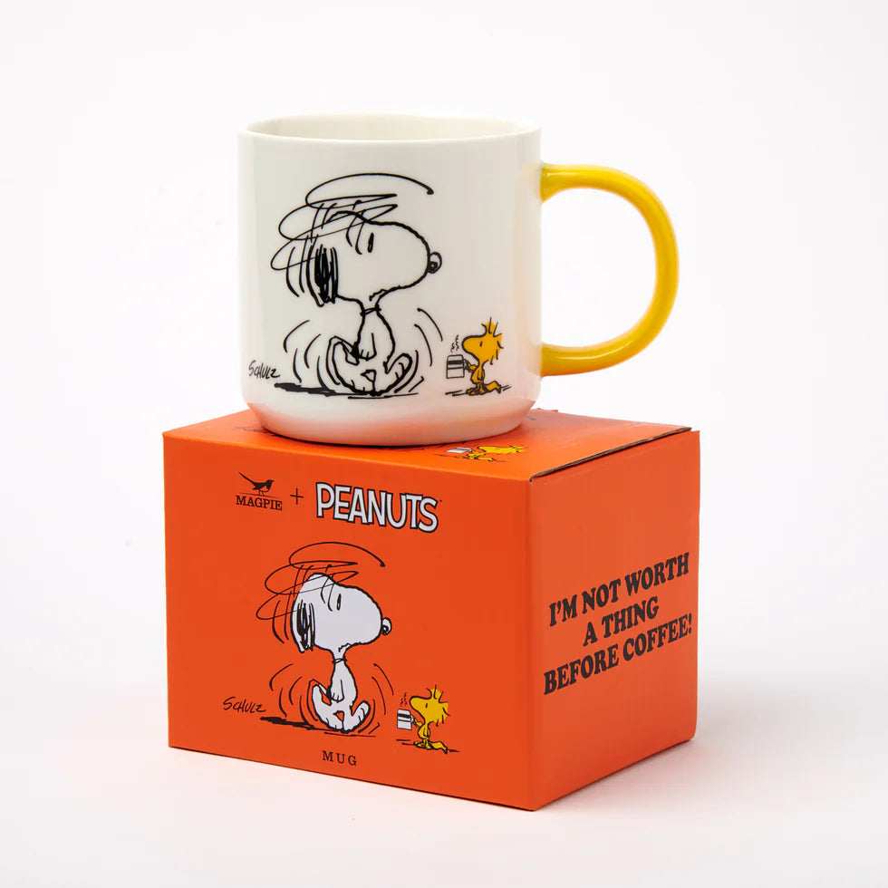 Snoopy Im Not Worth A Thing Before Coffee Mug